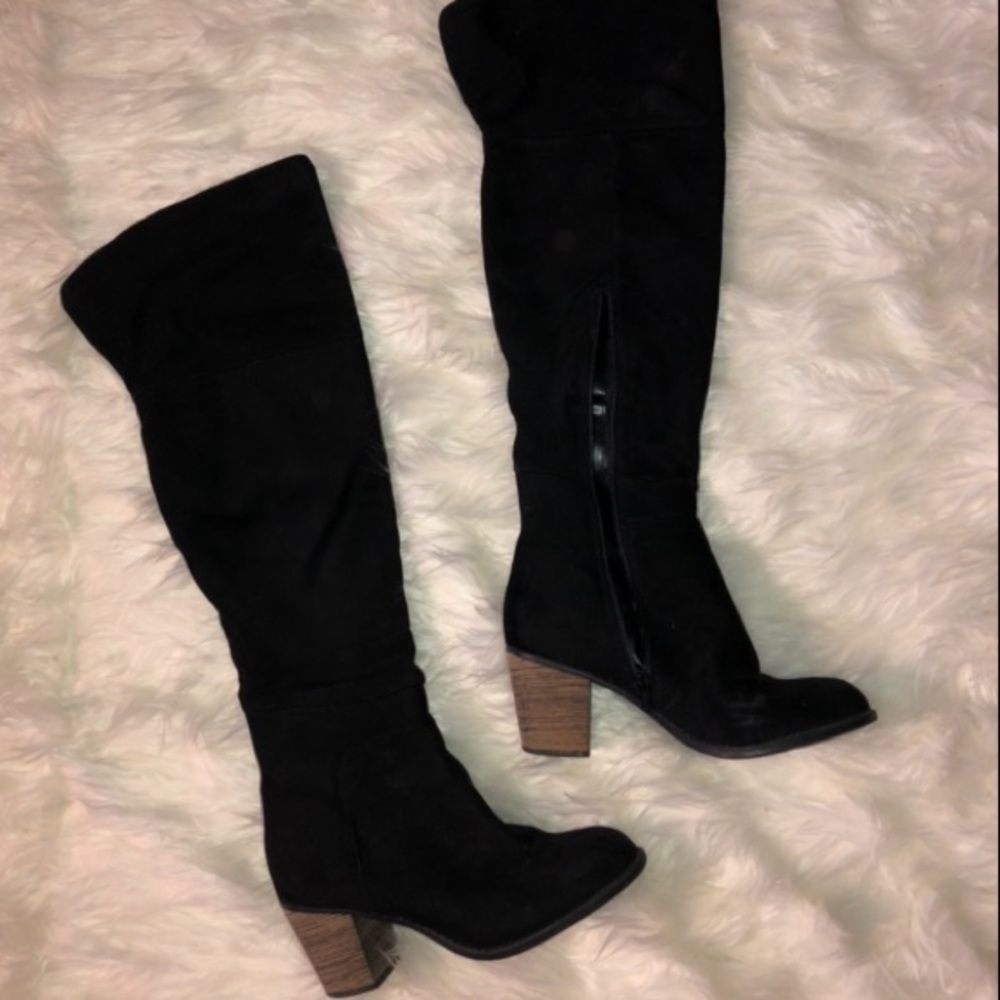 Black Over the Knee Crown Vintage Boots